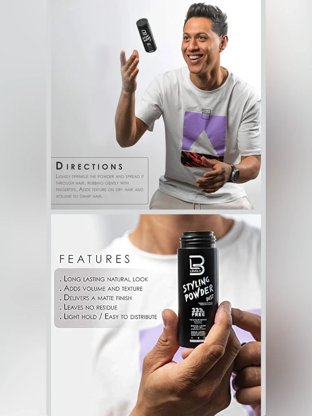 L3 Styling Powder Dust - Matte Black Texturizing Powder for Men